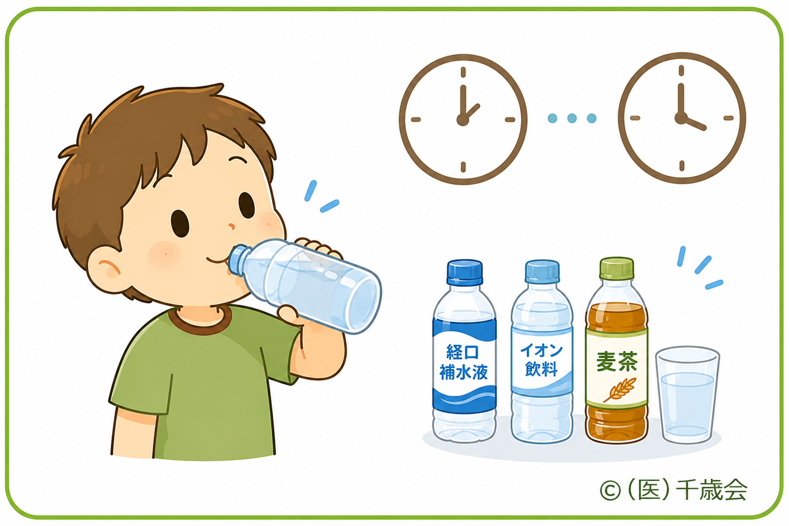 熱中症・予防と対策1こまめな水分補給のイラスト